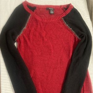 DKNY jeans black & red sweater with chain link detail on arms